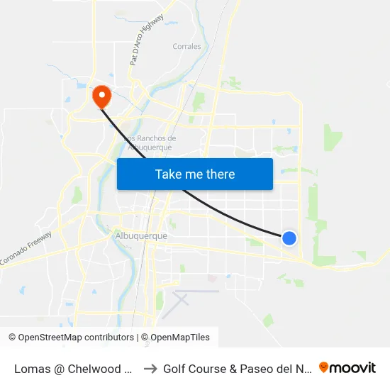Lomas @ Chelwood Park to Golf Course & Paseo del Norte map
