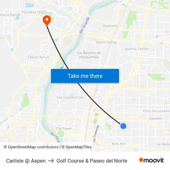 Carlisle @ Aspen to Golf Course & Paseo del Norte map