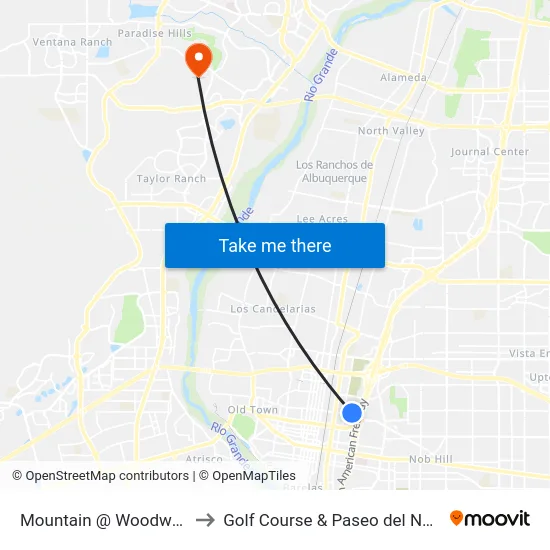 Mountain @ Woodward to Golf Course & Paseo del Norte map