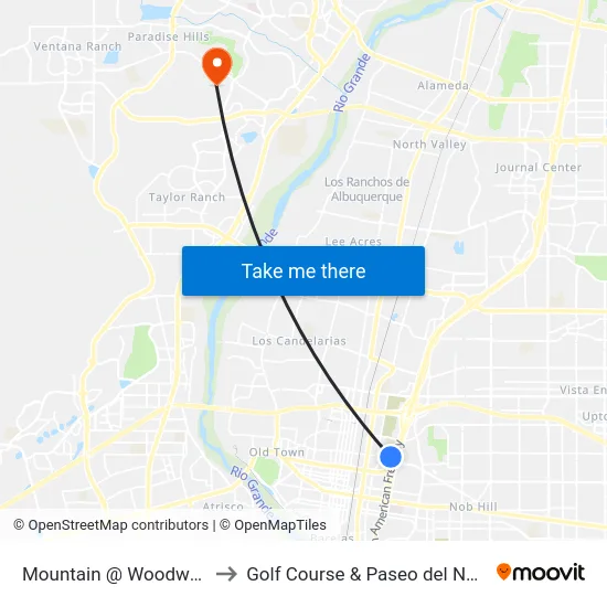 Mountain @ Woodward to Golf Course & Paseo del Norte map