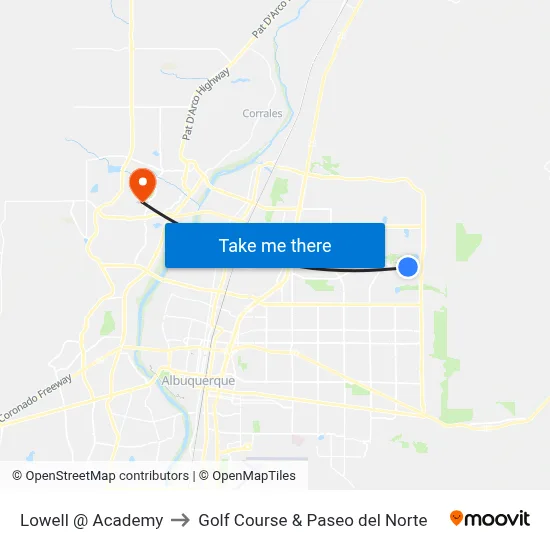 Lowell @ Academy to Golf Course & Paseo del Norte map