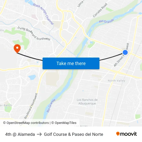 4th @ Alameda to Golf Course & Paseo del Norte map