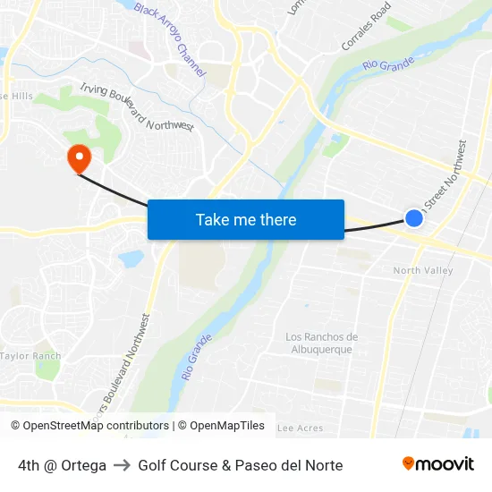 4th @ Ortega to Golf Course & Paseo del Norte map