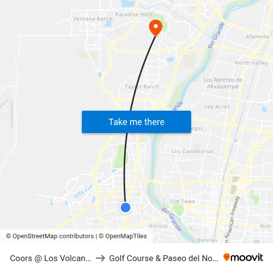 Coors @ Los Volcanes to Golf Course & Paseo del Norte map