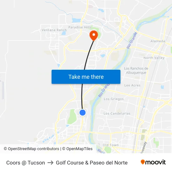 Coors @ Tucson to Golf Course & Paseo del Norte map