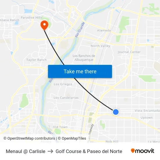 Menaul @ Carlisle to Golf Course & Paseo del Norte map