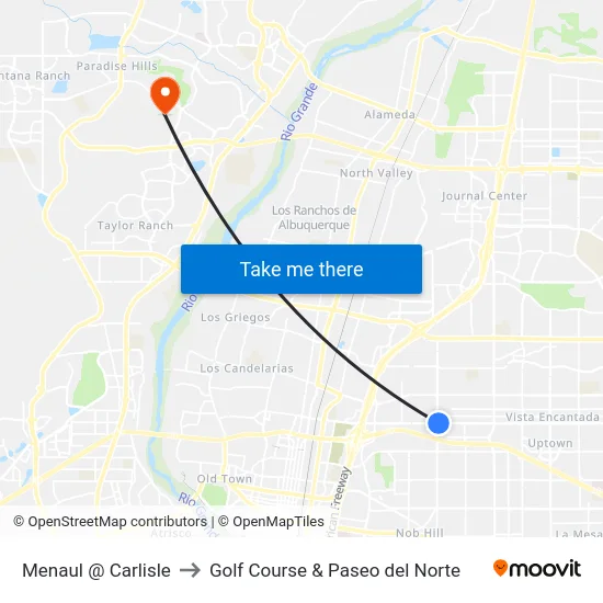 Menaul @ Carlisle to Golf Course & Paseo del Norte map