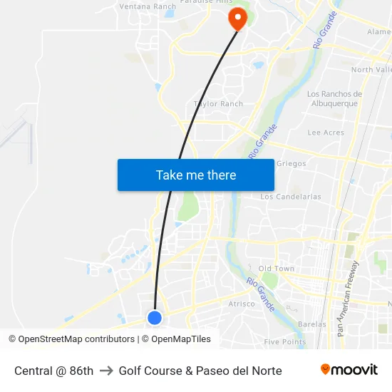 Central @ 86th to Golf Course & Paseo del Norte map