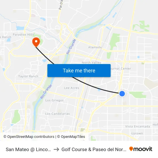 San Mateo @ Lincoln to Golf Course & Paseo del Norte map