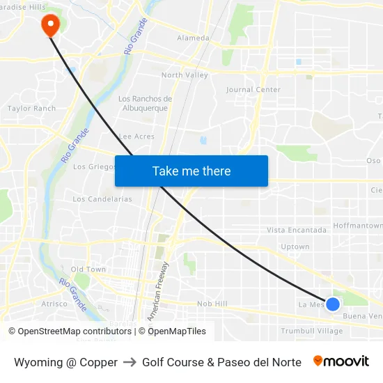 Wyoming @ Copper to Golf Course & Paseo del Norte map