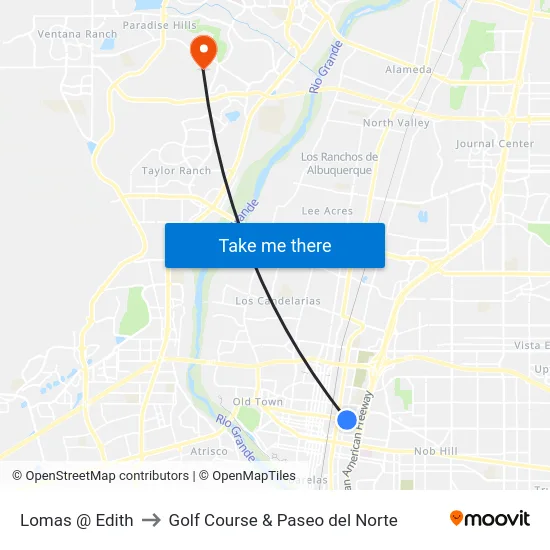 Lomas @ Edith to Golf Course & Paseo del Norte map