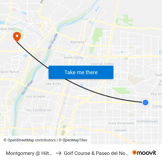 Montgomery @ Hilton to Golf Course & Paseo del Norte map