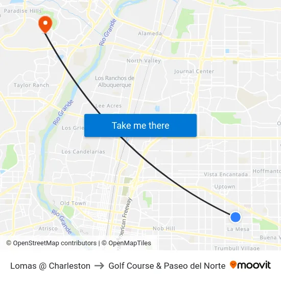 Lomas @ Charleston to Golf Course & Paseo del Norte map