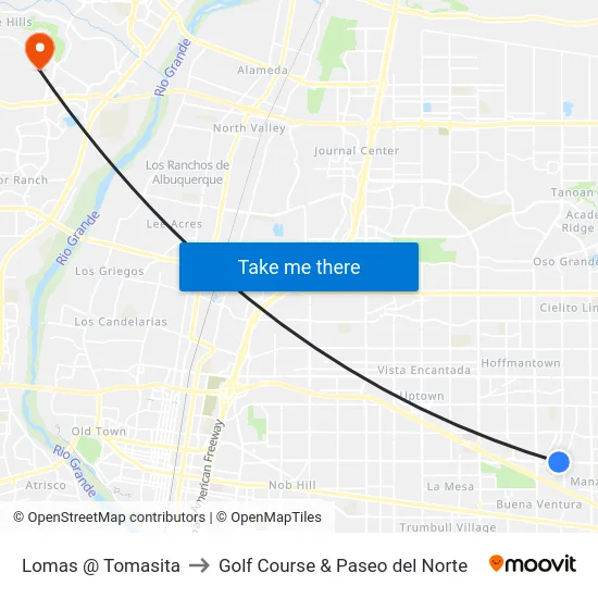 Lomas @ Tomasita to Golf Course & Paseo del Norte map