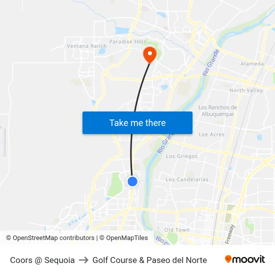 Coors @ Sequoia to Golf Course & Paseo del Norte map
