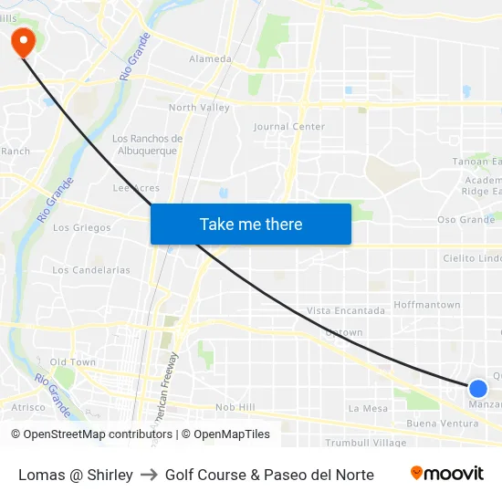 Lomas @ Shirley to Golf Course & Paseo del Norte map