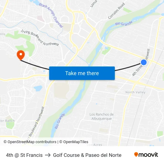 4th @ St Francis to Golf Course & Paseo del Norte map