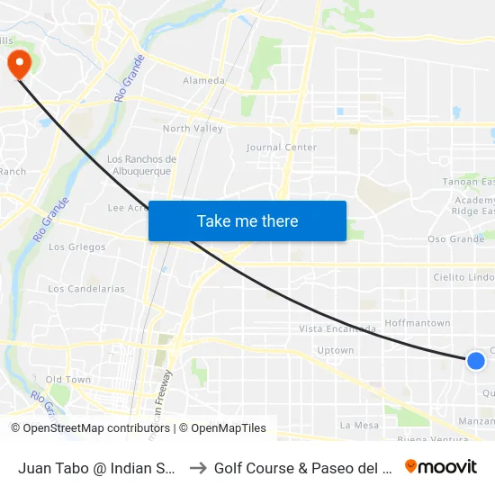 Juan Tabo @ Indian School to Golf Course & Paseo del Norte map