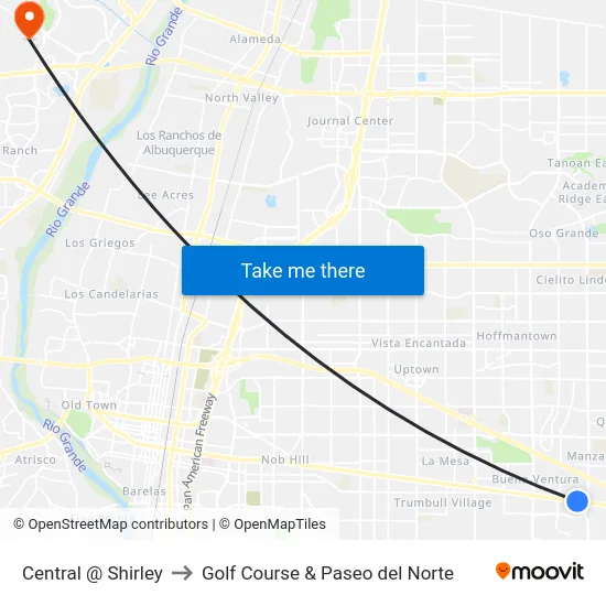 Central @ Shirley to Golf Course & Paseo del Norte map