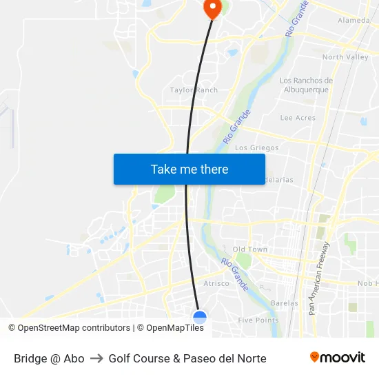 Bridge @ Abo to Golf Course & Paseo del Norte map