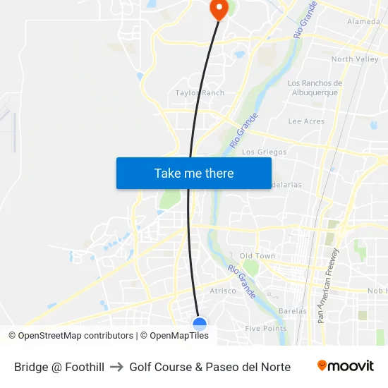 Bridge @ Foothill to Golf Course & Paseo del Norte map