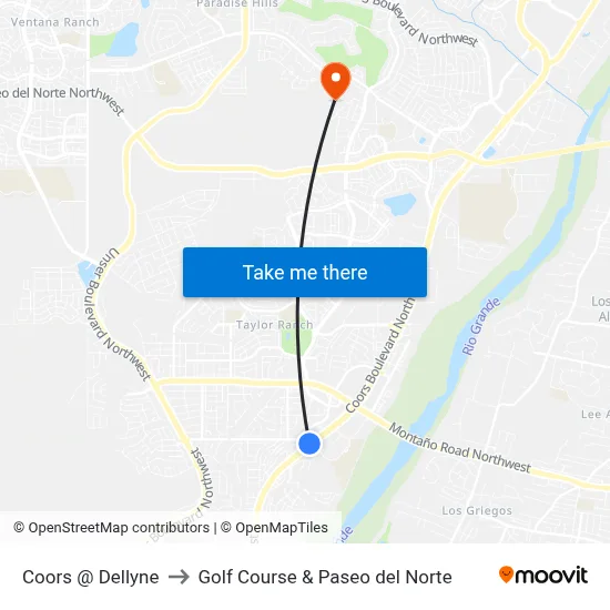 Coors @ Dellyne to Golf Course & Paseo del Norte map