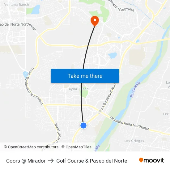 Coors @ Mirador to Golf Course & Paseo del Norte map