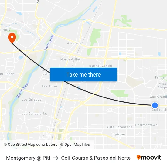 Montgomery @ Pitt to Golf Course & Paseo del Norte map