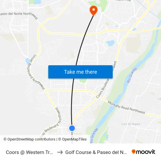 Coors @ Western Trails to Golf Course & Paseo del Norte map