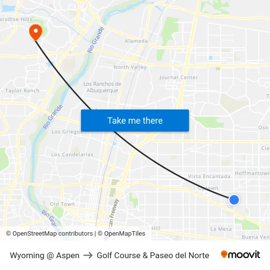 Wyoming @ Aspen to Golf Course & Paseo del Norte map