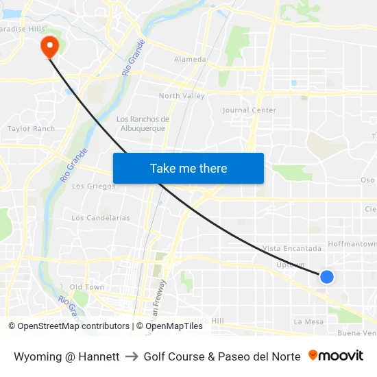 Wyoming @ Hannett to Golf Course & Paseo del Norte map