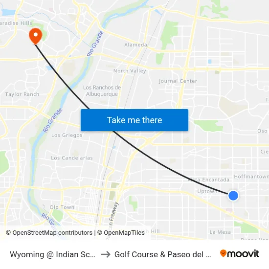 Wyoming @ Indian School to Golf Course & Paseo del Norte map