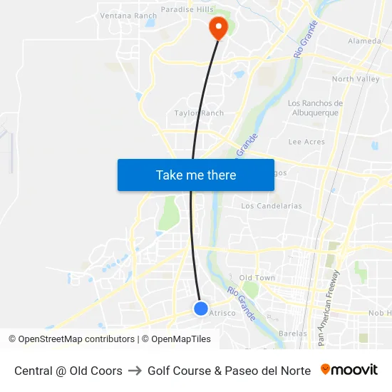 Central @ Old Coors to Golf Course & Paseo del Norte map