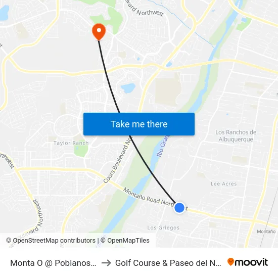 Monta O @ Poblanos Ct. to Golf Course & Paseo del Norte map