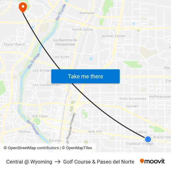 Central @ Wyoming to Golf Course & Paseo del Norte map