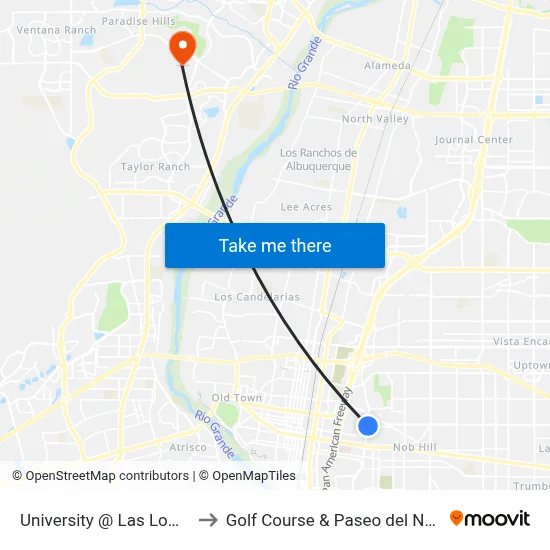 University @ Las Lomas to Golf Course & Paseo del Norte map