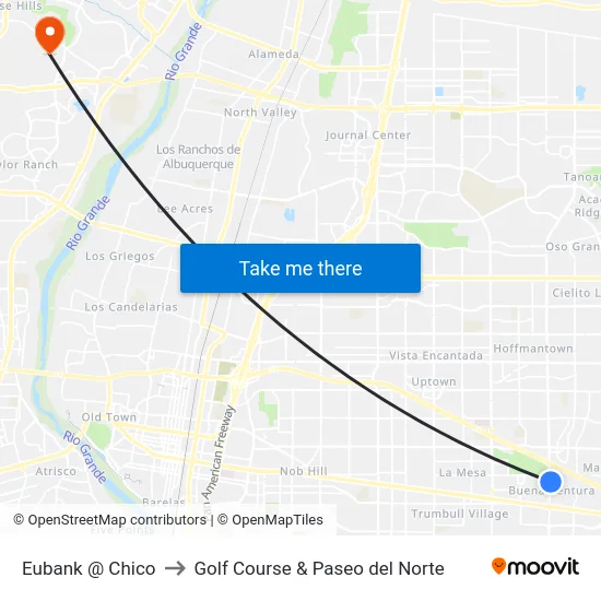 Eubank @ Chico to Golf Course & Paseo del Norte map