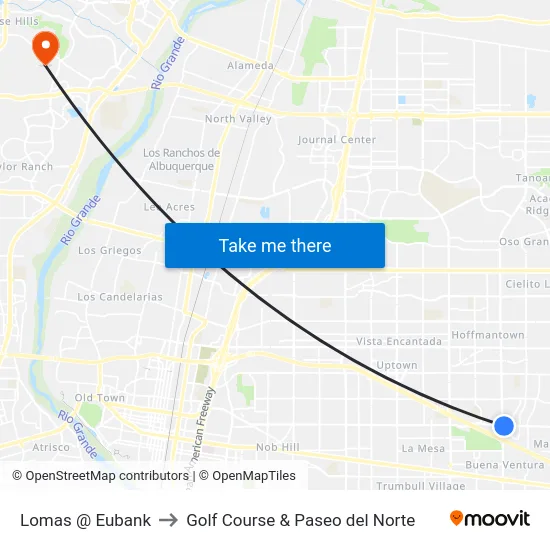 Lomas @ Eubank to Golf Course & Paseo del Norte map