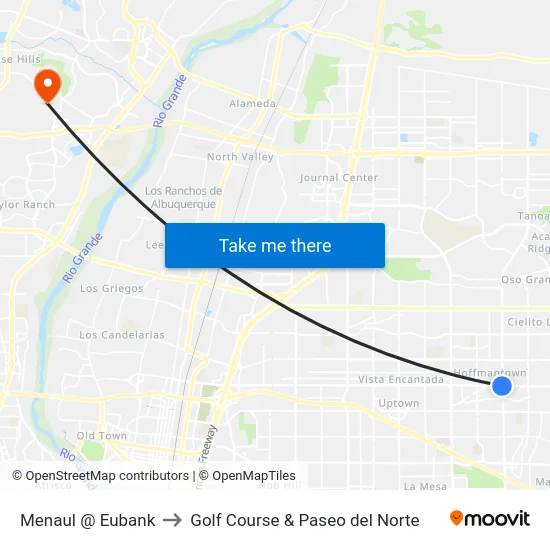 Menaul @ Eubank to Golf Course & Paseo del Norte map