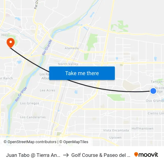 Juan Tabo @ Tierra Antigua to Golf Course & Paseo del Norte map