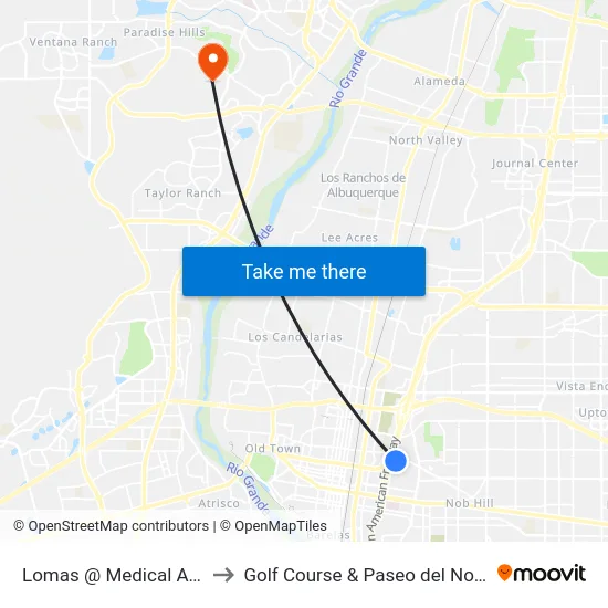 Lomas @ Medical Arts to Golf Course & Paseo del Norte map