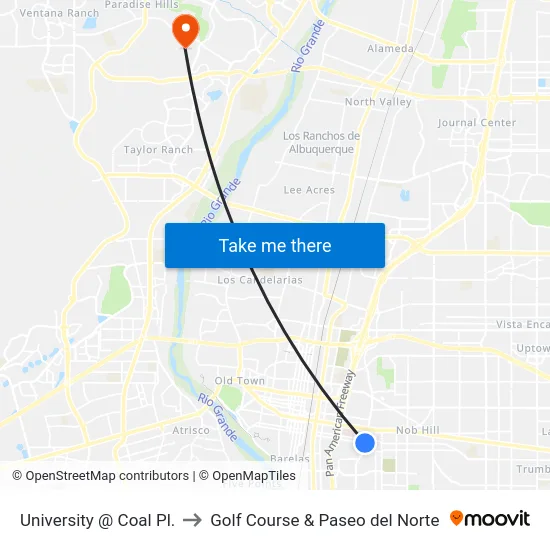 University @ Coal Pl. to Golf Course & Paseo del Norte map