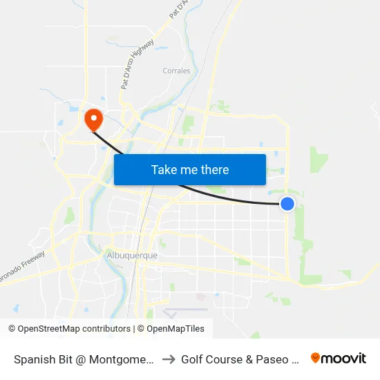 Spanish Bit @ Montgomery (P-N-R) to Golf Course & Paseo del Norte map