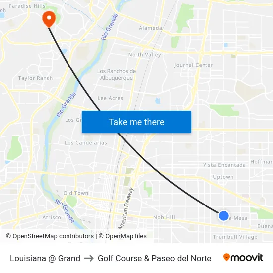 Louisiana @ Grand to Golf Course & Paseo del Norte map