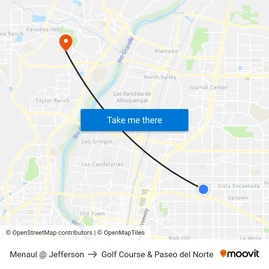 Menaul @ Jefferson to Golf Course & Paseo del Norte map