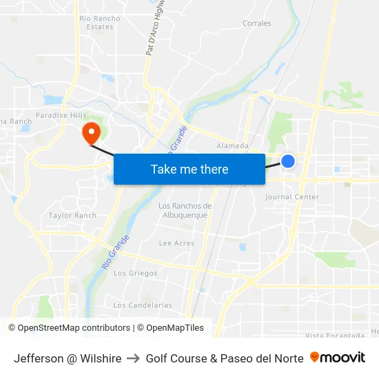 Jefferson @ Wilshire to Golf Course & Paseo del Norte map