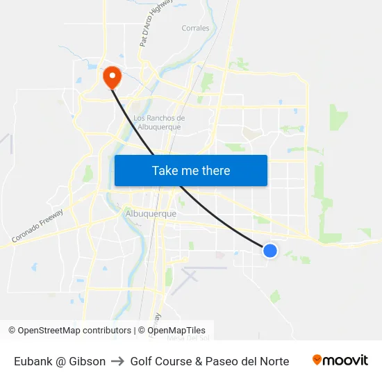 Eubank @ Gibson to Golf Course & Paseo del Norte map