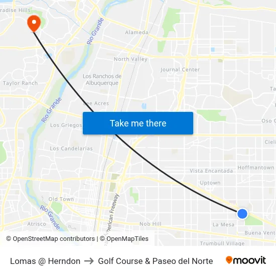 Lomas @ Herndon to Golf Course & Paseo del Norte map