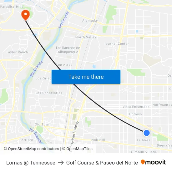 Lomas @ Tennessee to Golf Course & Paseo del Norte map