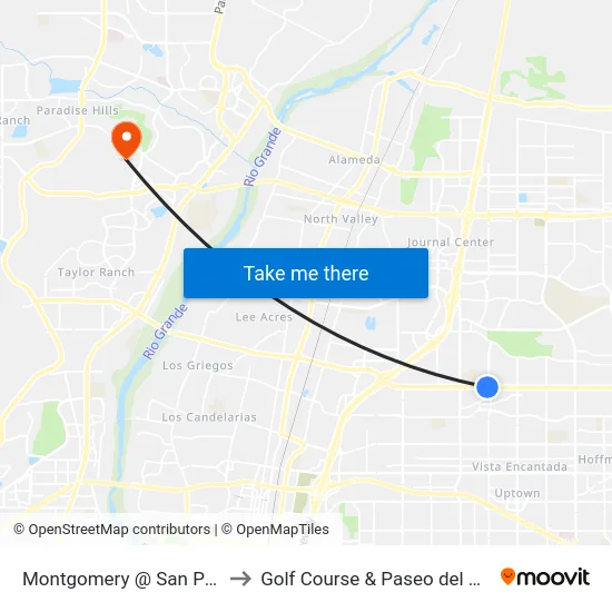 Montgomery @ San Pedro to Golf Course & Paseo del Norte map